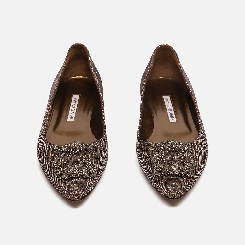 Manolo Blahnik Silver Metallic Crystal Flat