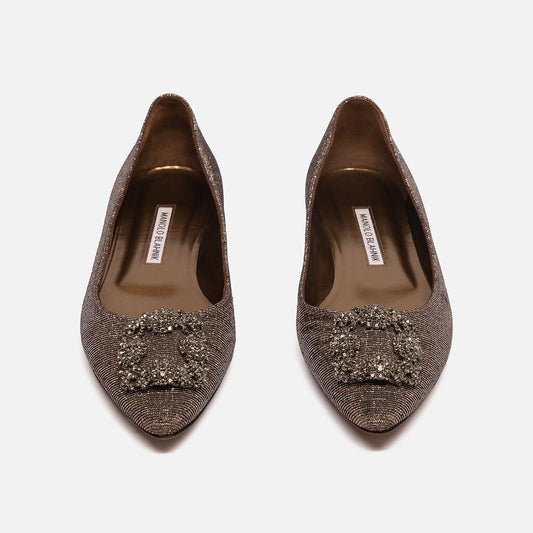 Manolo Blahnik Silver Metallic Crystal Flat