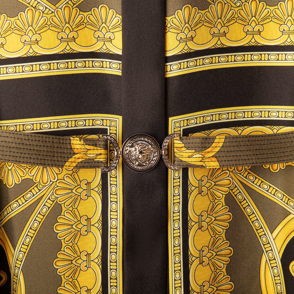 Versace Black & Gold Barocco-Print Silk Dress