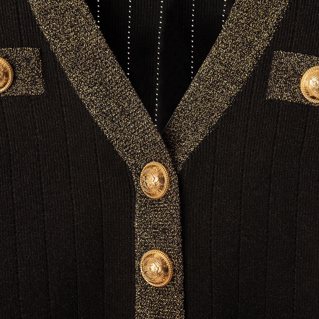Balmain Black Gold Trim Viscose Blend Cardigan