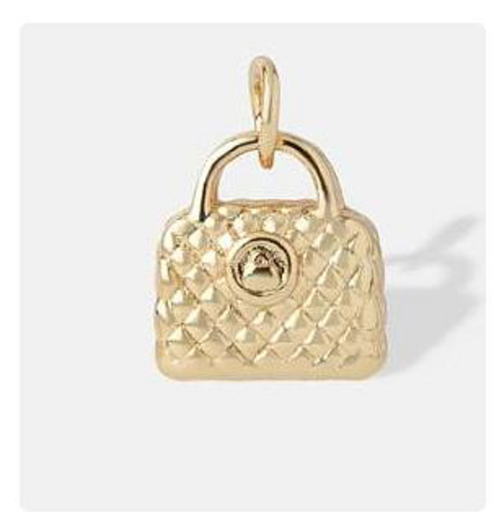 DAINTY ROPE CATCHER NECKLACE & QUILTED HANDBAG CHARM YG
