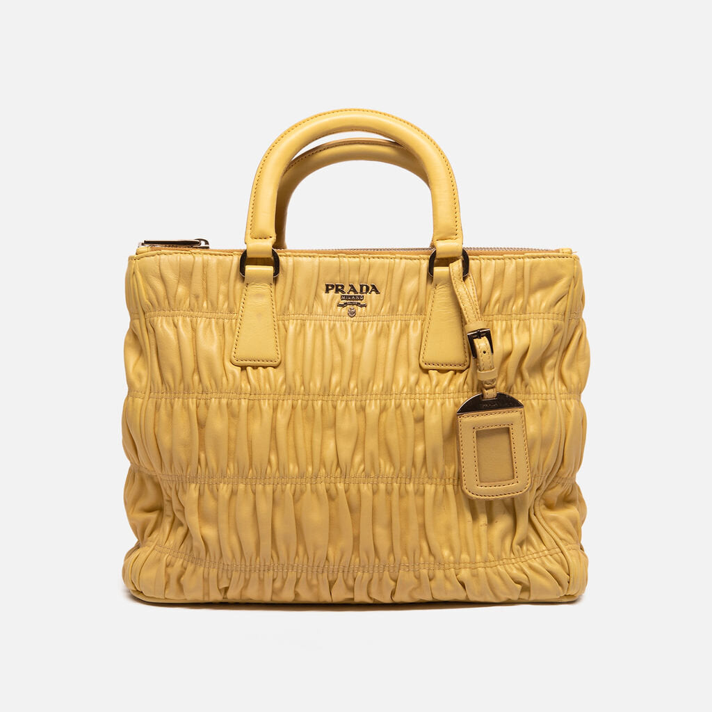 Prada Yellow Ruched Tote Bag