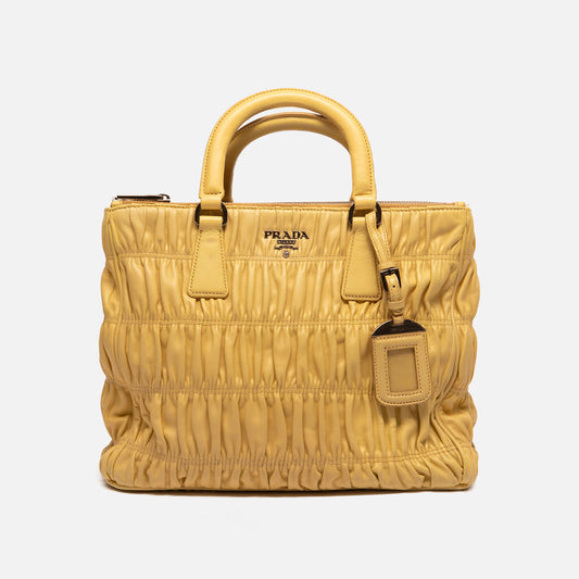 Prada Yellow Ruched Tote Bag