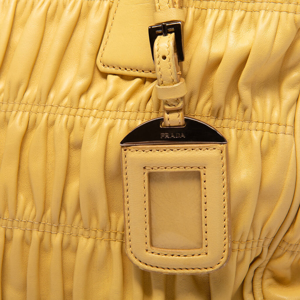 Prada Yellow Ruched Tote Bag