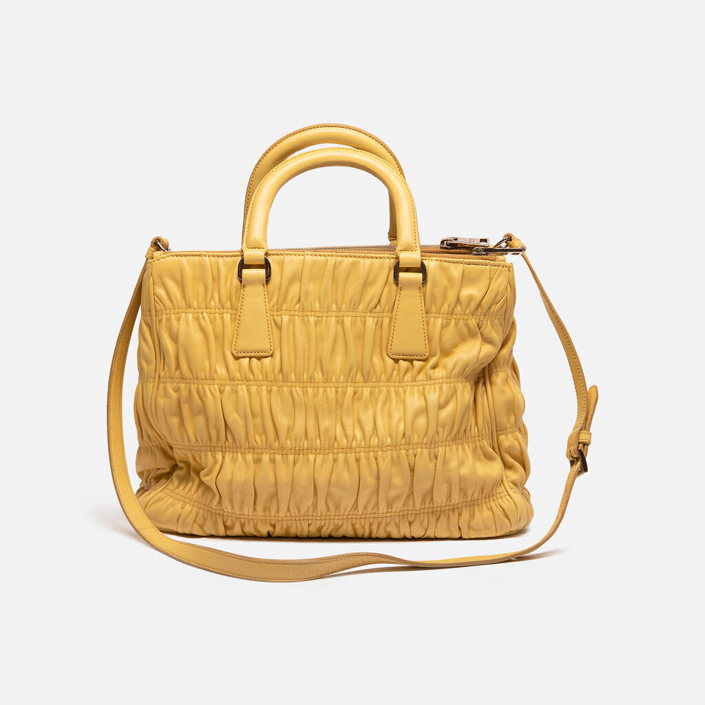 Prada Yellow Ruched Tote Bag