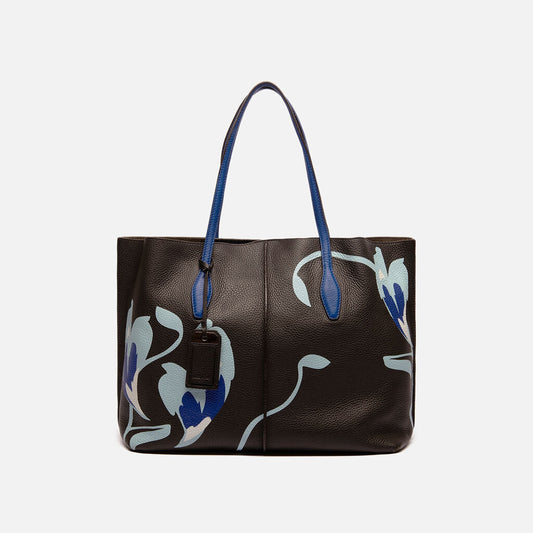 Tod's Black Leather Blue Handle Tote