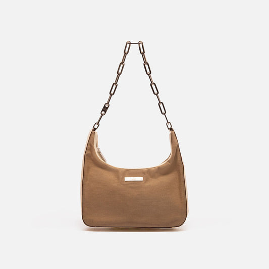 Gucci Beige Canvas Silver Chain Shoulder