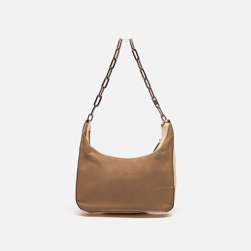 Gucci Beige Canvas Silver Chain Shoulder
