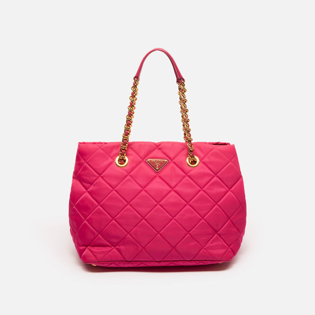 Pink Nylon Quilted Gold Hardware Tote