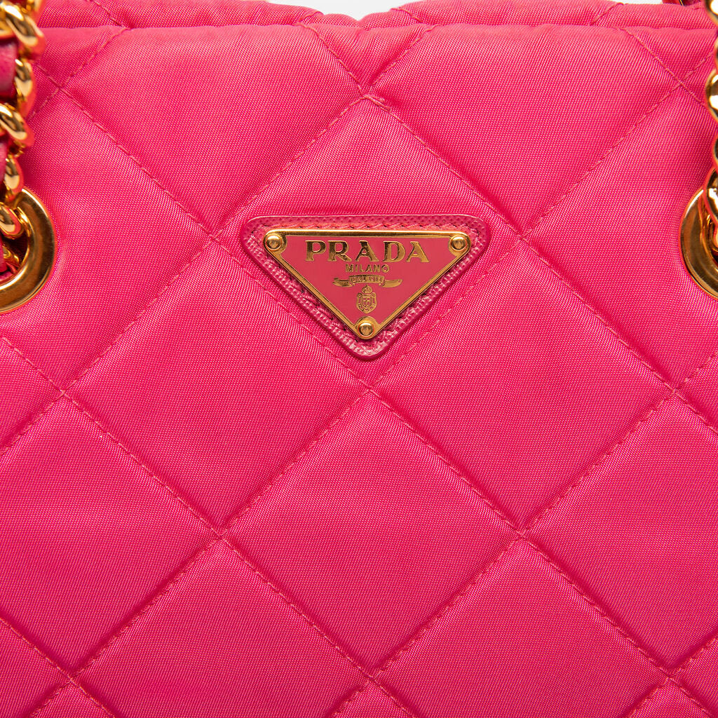 Pink Nylon Quilted Gold Hardware Tote