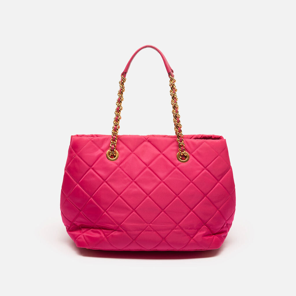 Pink Nylon Quilted Gold Hardware Tote