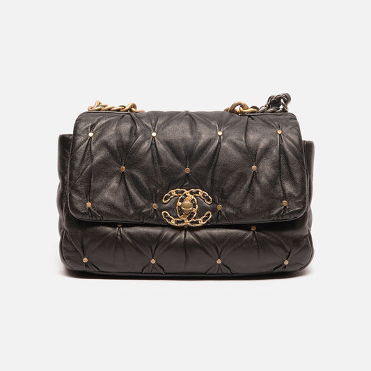 Chanel Black Studded Ruched 19 Flap