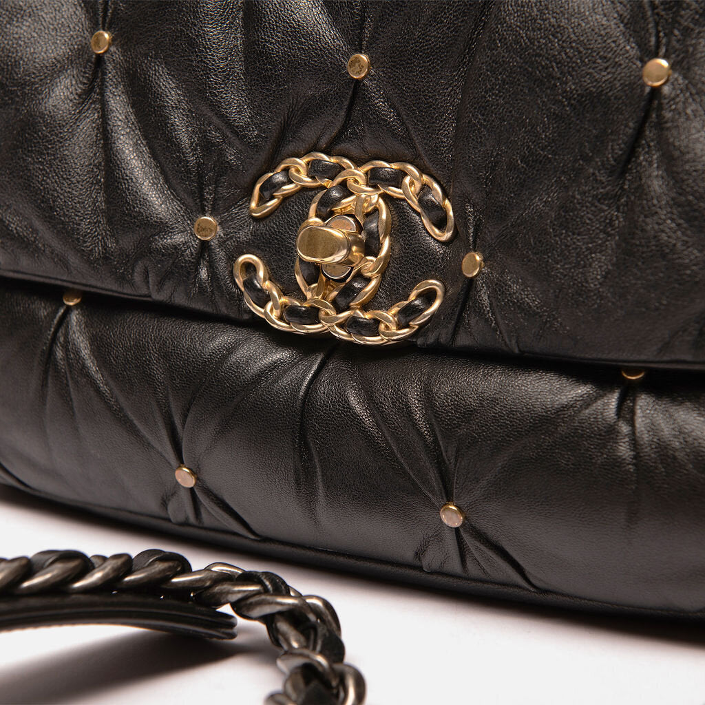 Chanel Black Studded Ruched 19 Flap