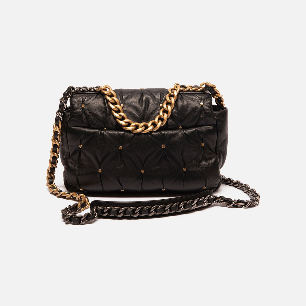 Chanel Black Studded Ruched 19 Flap