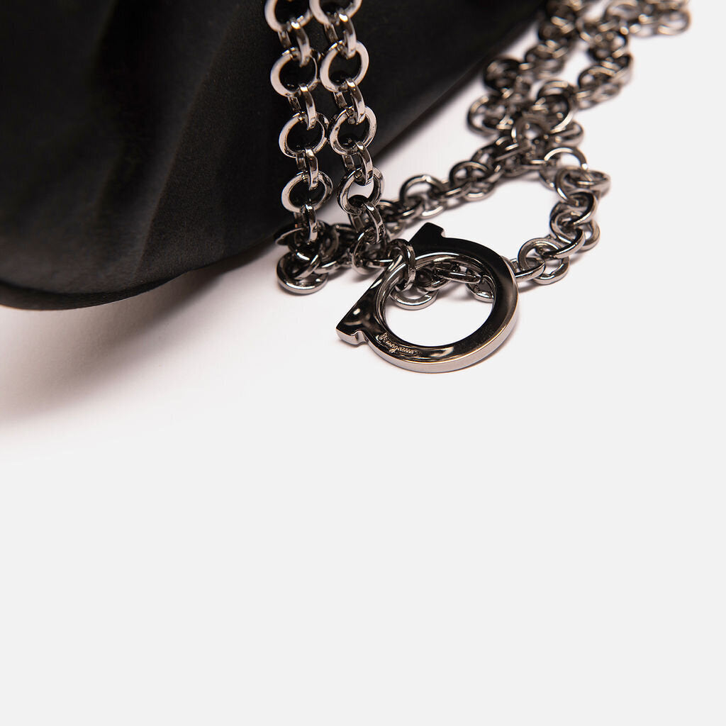 Ferragamo Black Satin Chain Shoulder Bag