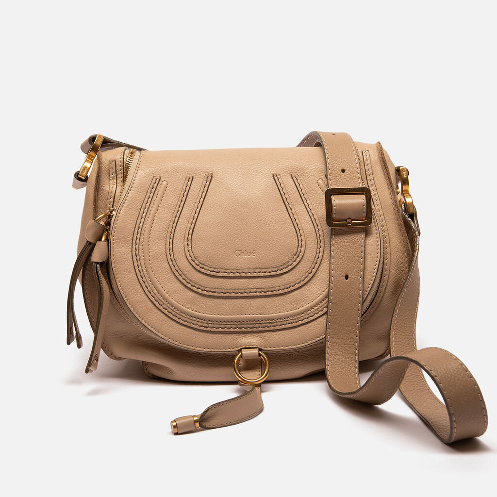 Chloe Taupe Leather Medium Marcie Saddle Bag