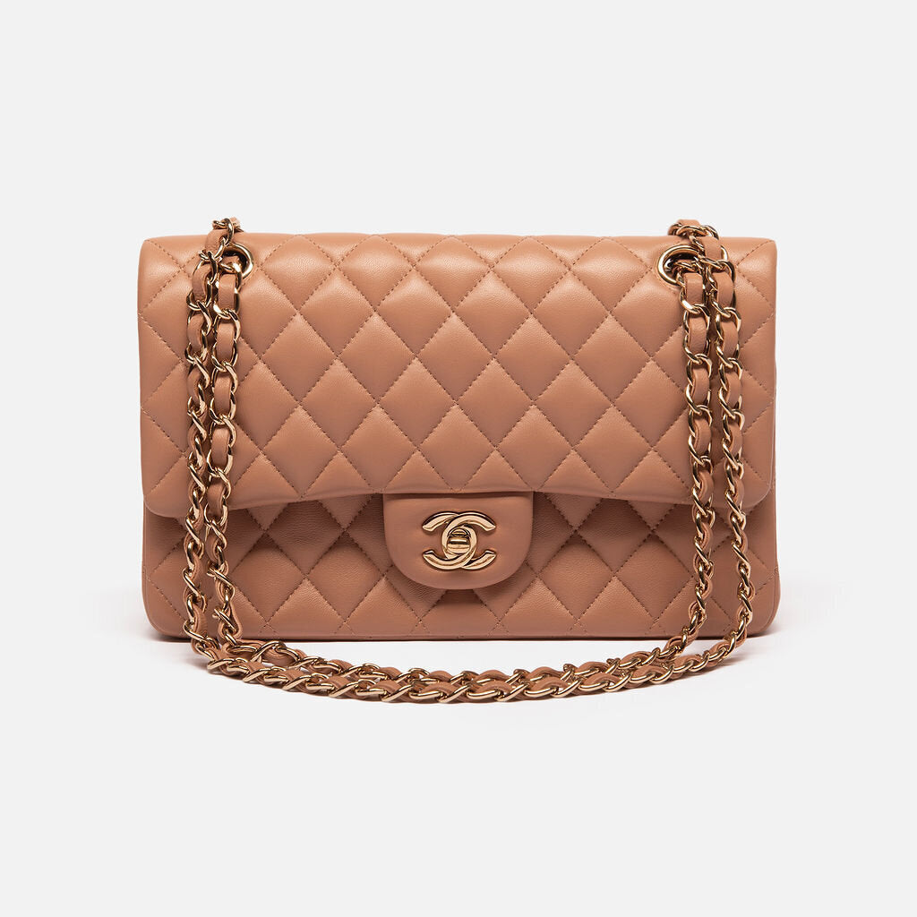 Chanel Dark Beige/Nude Lambskin Double Flap Classic Bag