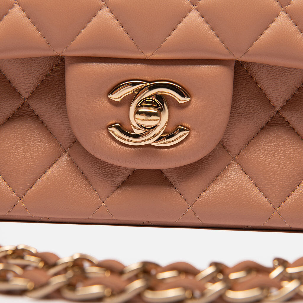 Chanel Dark Beige/Nude Lambskin Double Flap Classic Bag