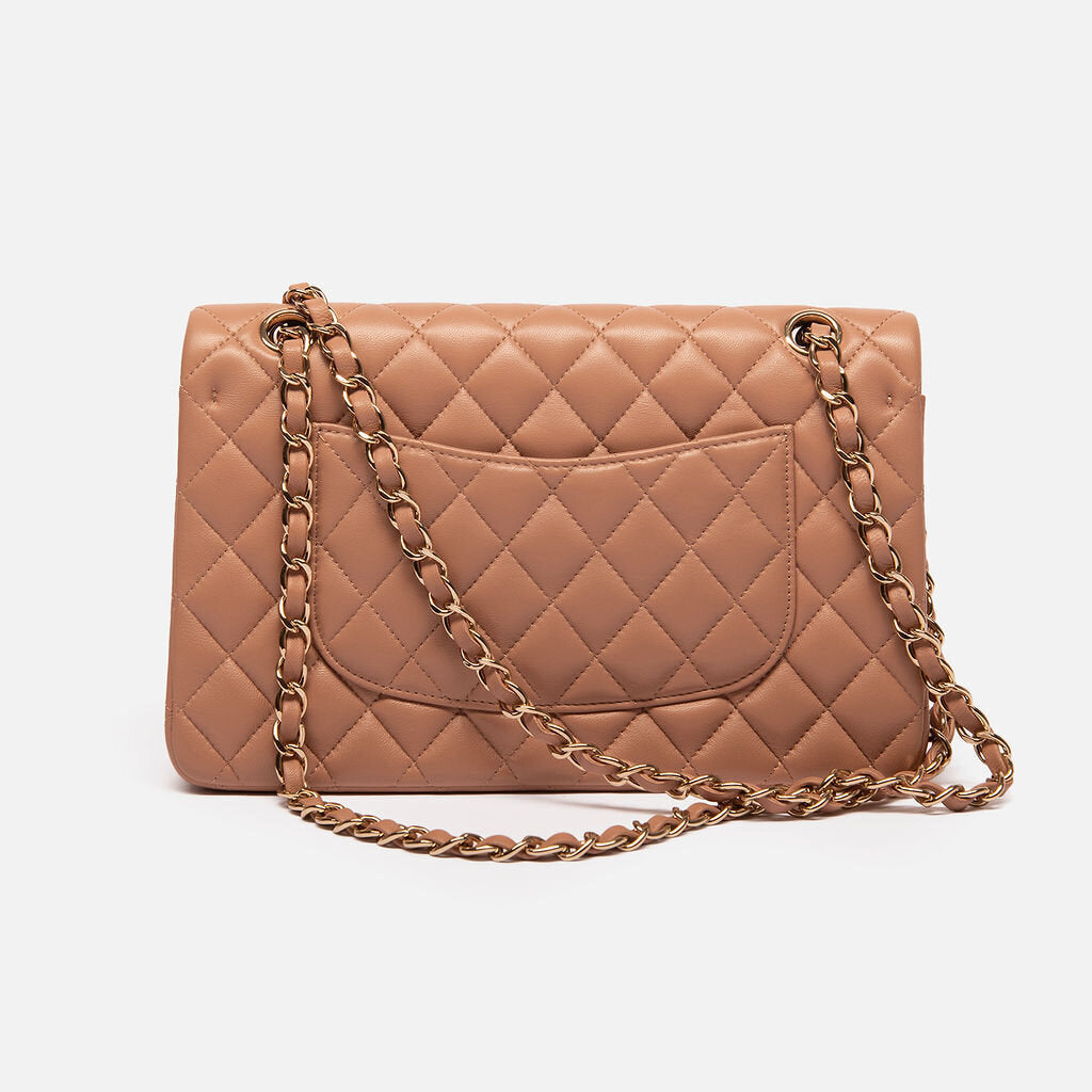 Chanel Dark Beige/Nude Lambskin Double Flap Classic Bag