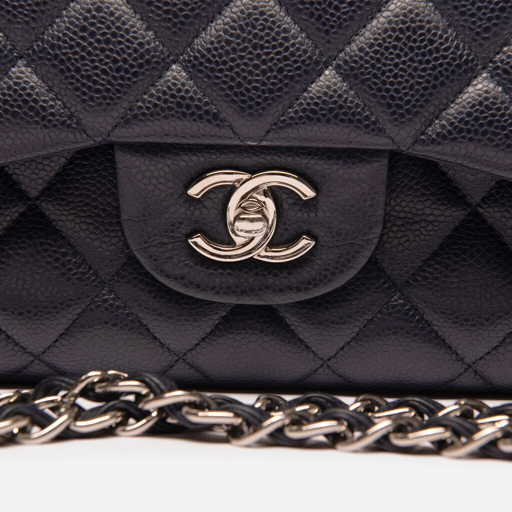 Chanel Navy Caviar Jumbo Double Flap Classic