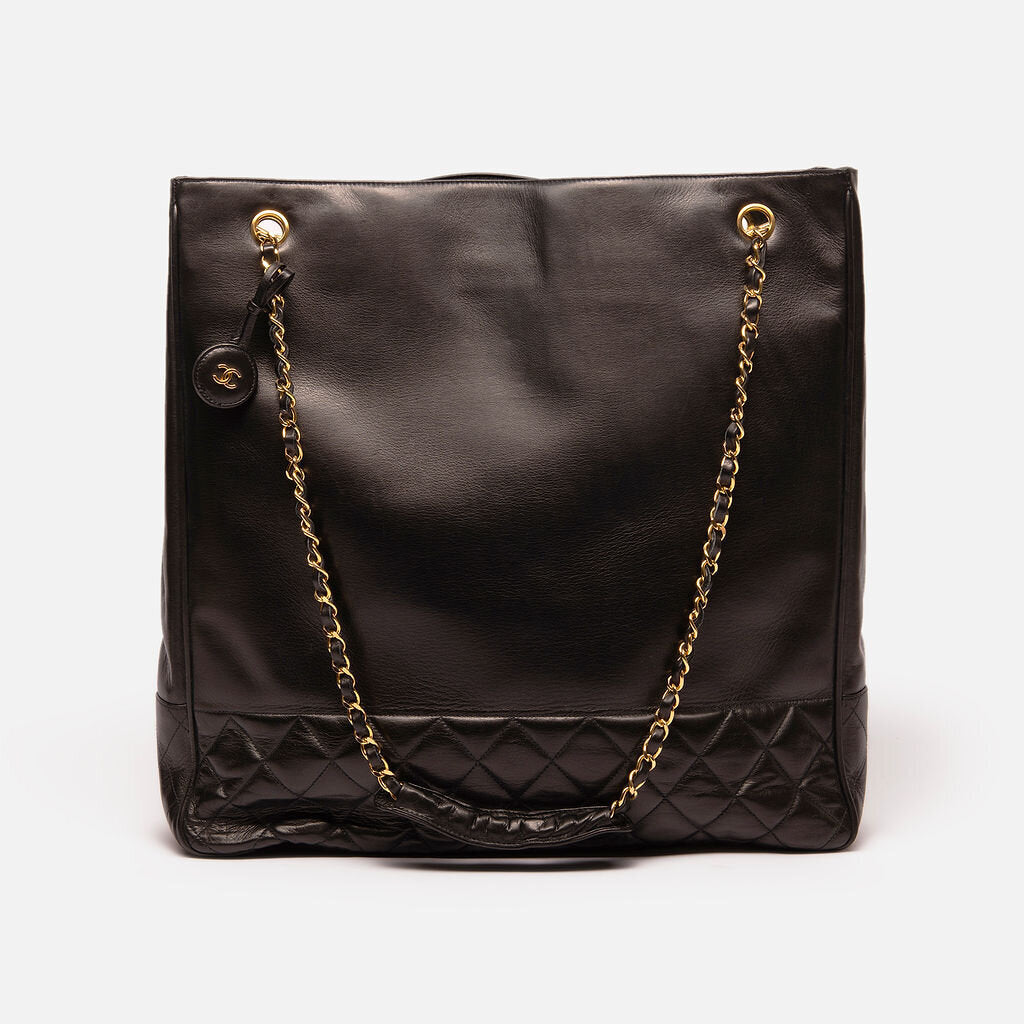 Chanel Vintage Black Shiny Tote w/ Comfort Handles