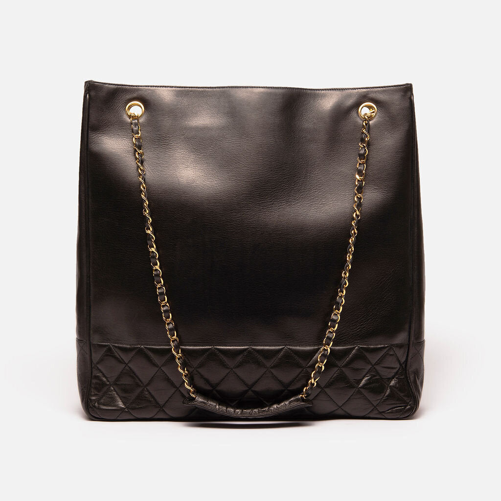 Chanel Vintage Black Shiny Tote w/ Comfort Handles