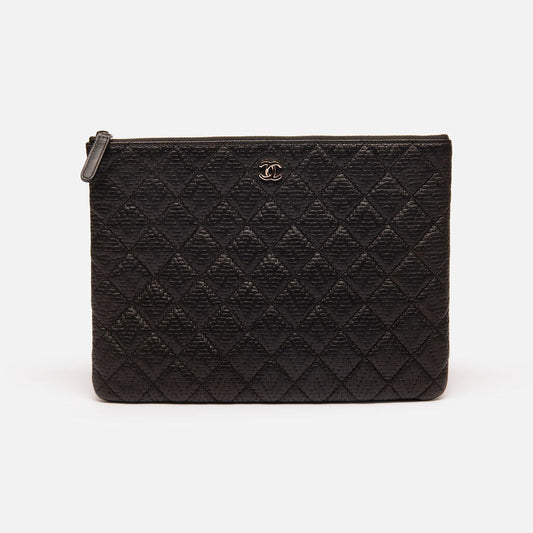Chanel Black Woven Embossed Quilted O-Case Clutch/Pouch
