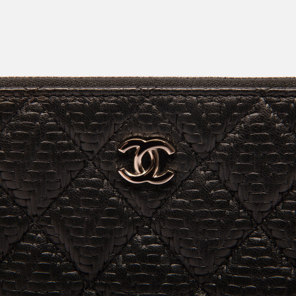 Chanel Black Woven Embossed Quilted O-Case Clutch/Pouch