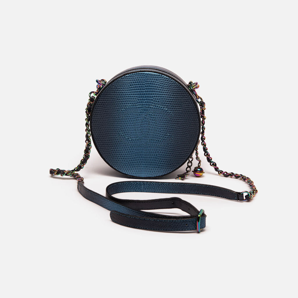 Chanel Real Lizard Blue Round as Earth w/ Mermaid Hardware Chain Top Handle w/ Crossbody Strap