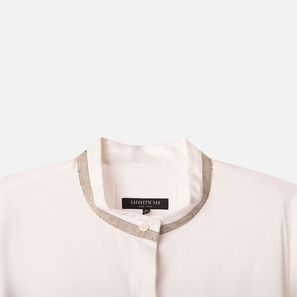 Lafayette 148 White Cotton Beaded Neckline Shirt