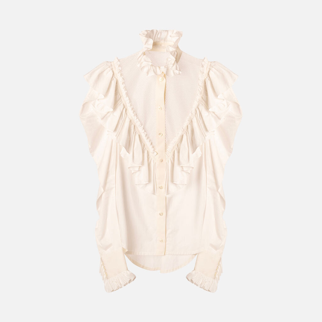 UNTTLD White Cotton Ruffle Button Up Top