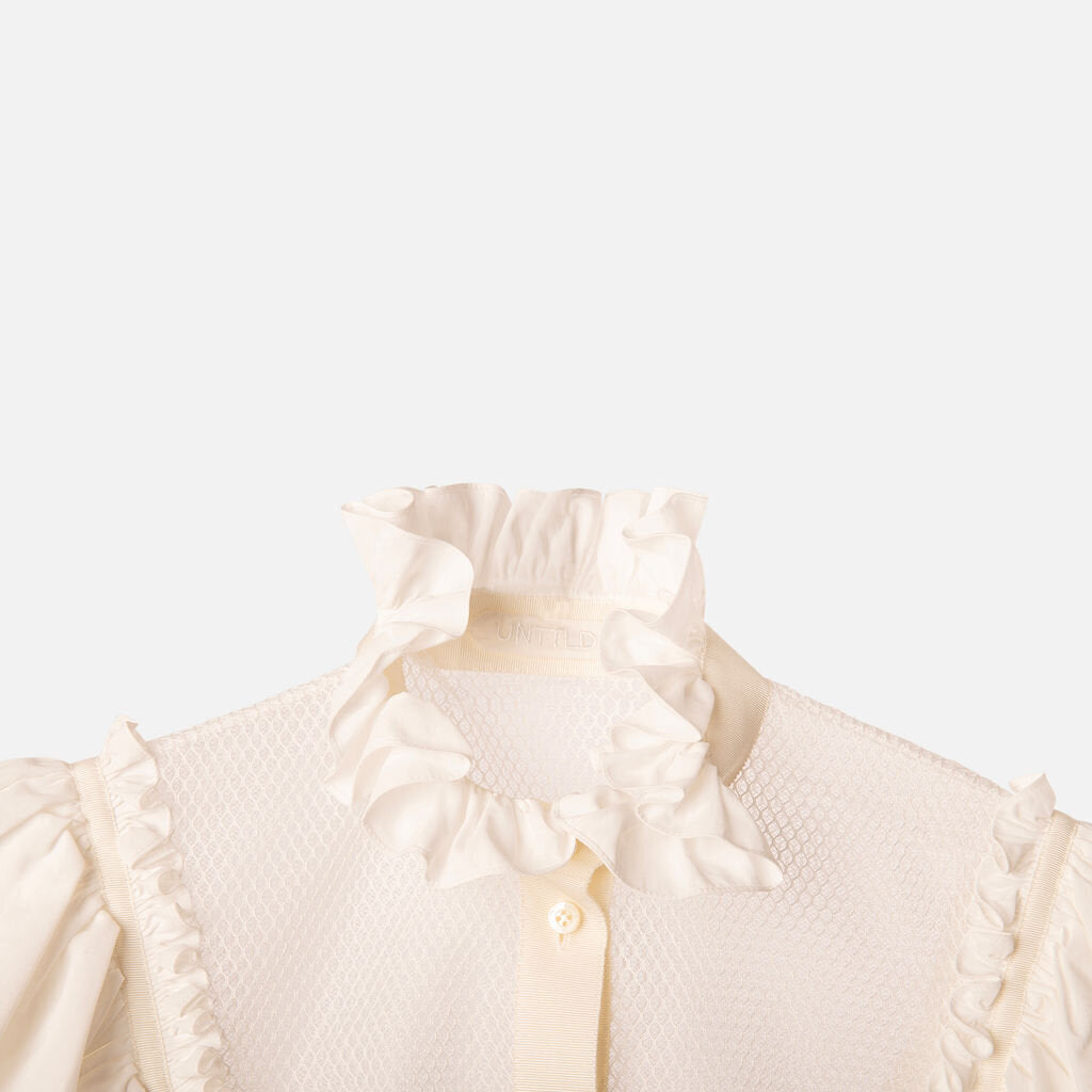 UNTTLD White Cotton Ruffle Button Up Top