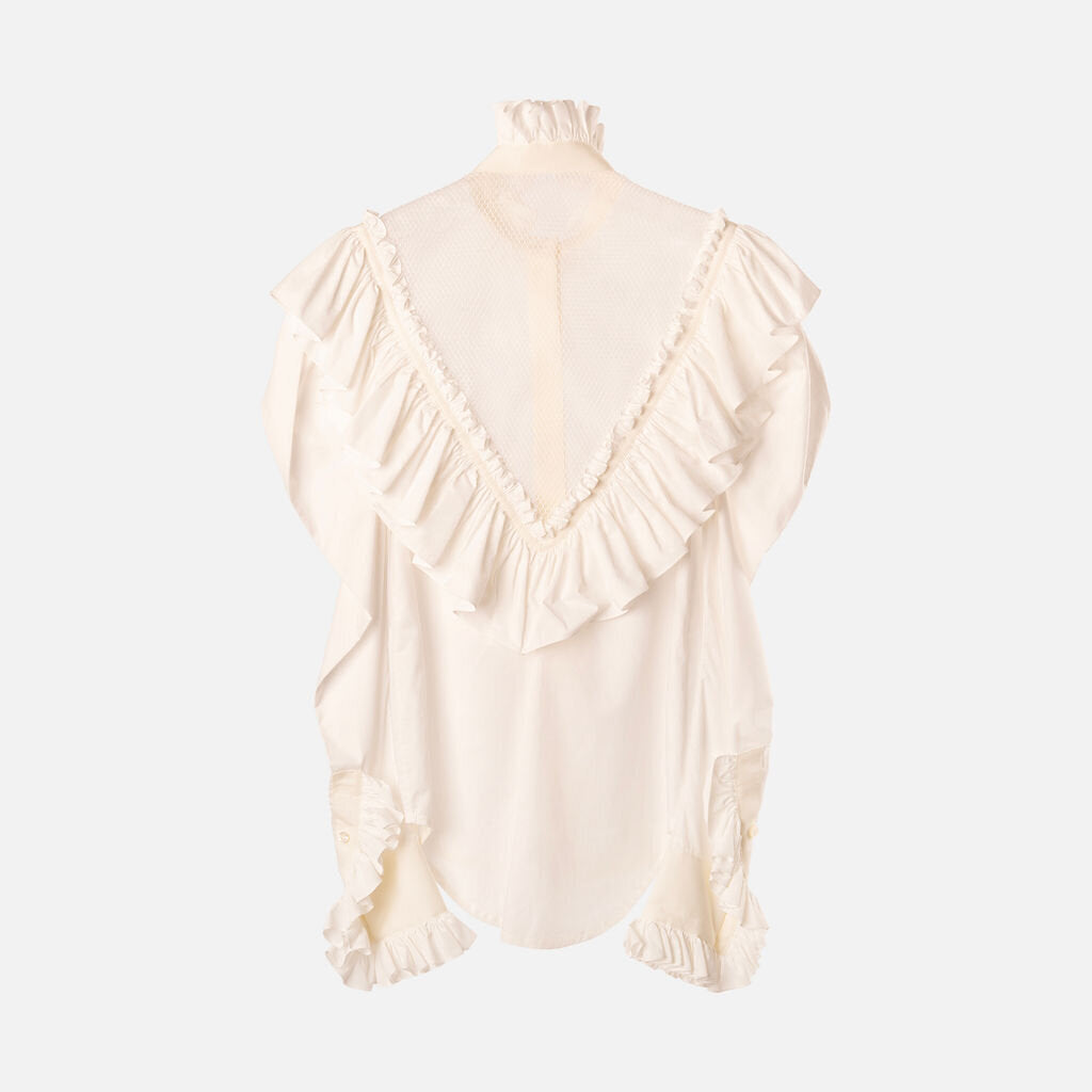UNTTLD White Cotton Ruffle Button Up Top