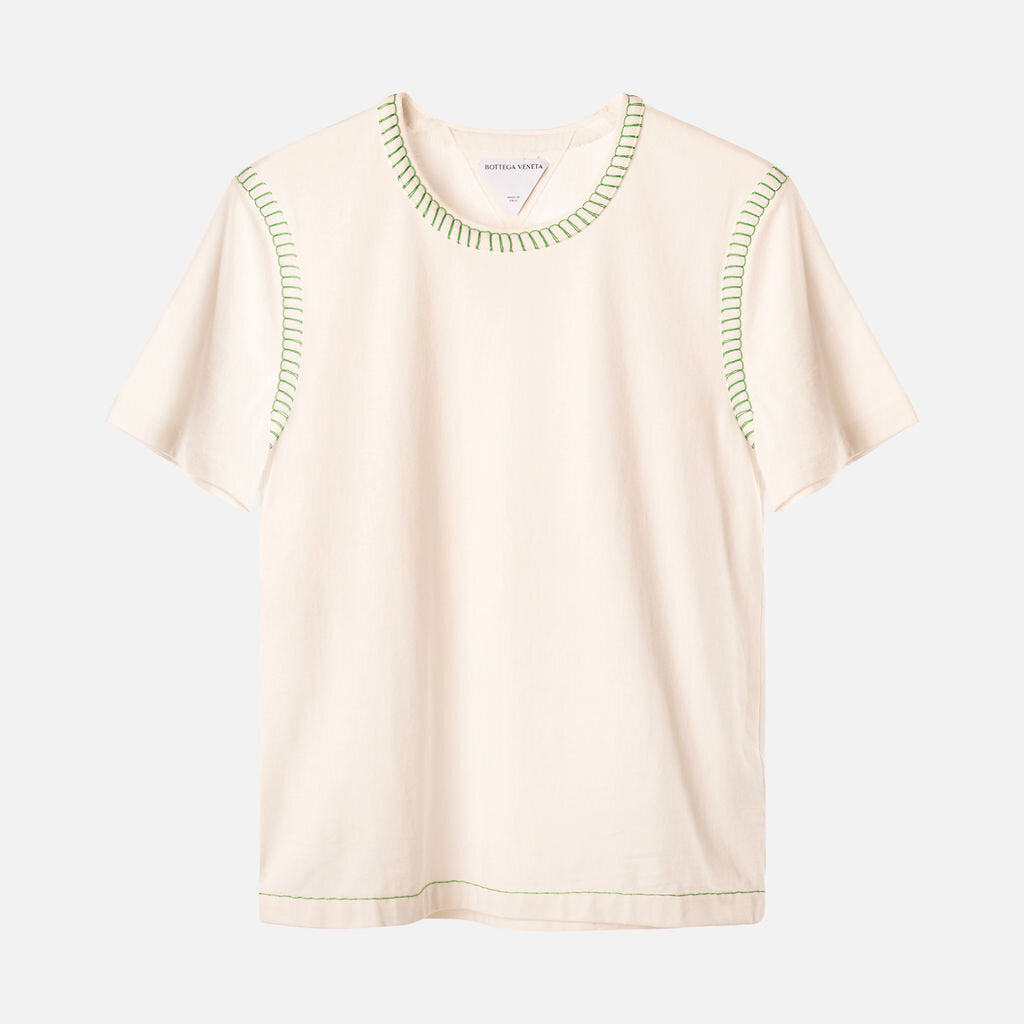 Bottega Veneta White Cotton Contrast-Stitch Tee