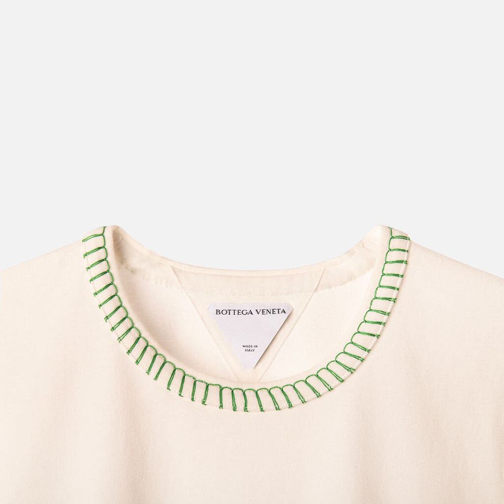 Bottega Veneta White Cotton Contrast-Stitch Tee