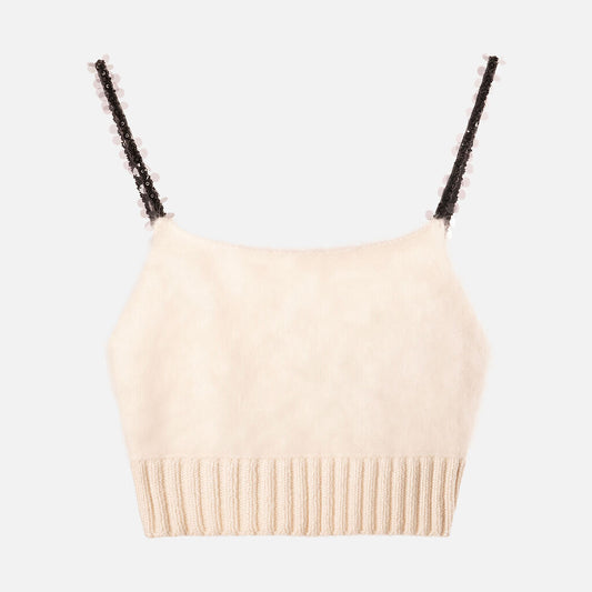 Miu Miu White Mohair Blend Black Sequin Straps
