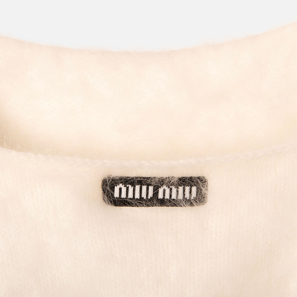 Miu Miu White Mohair Blend Black Sequin Straps