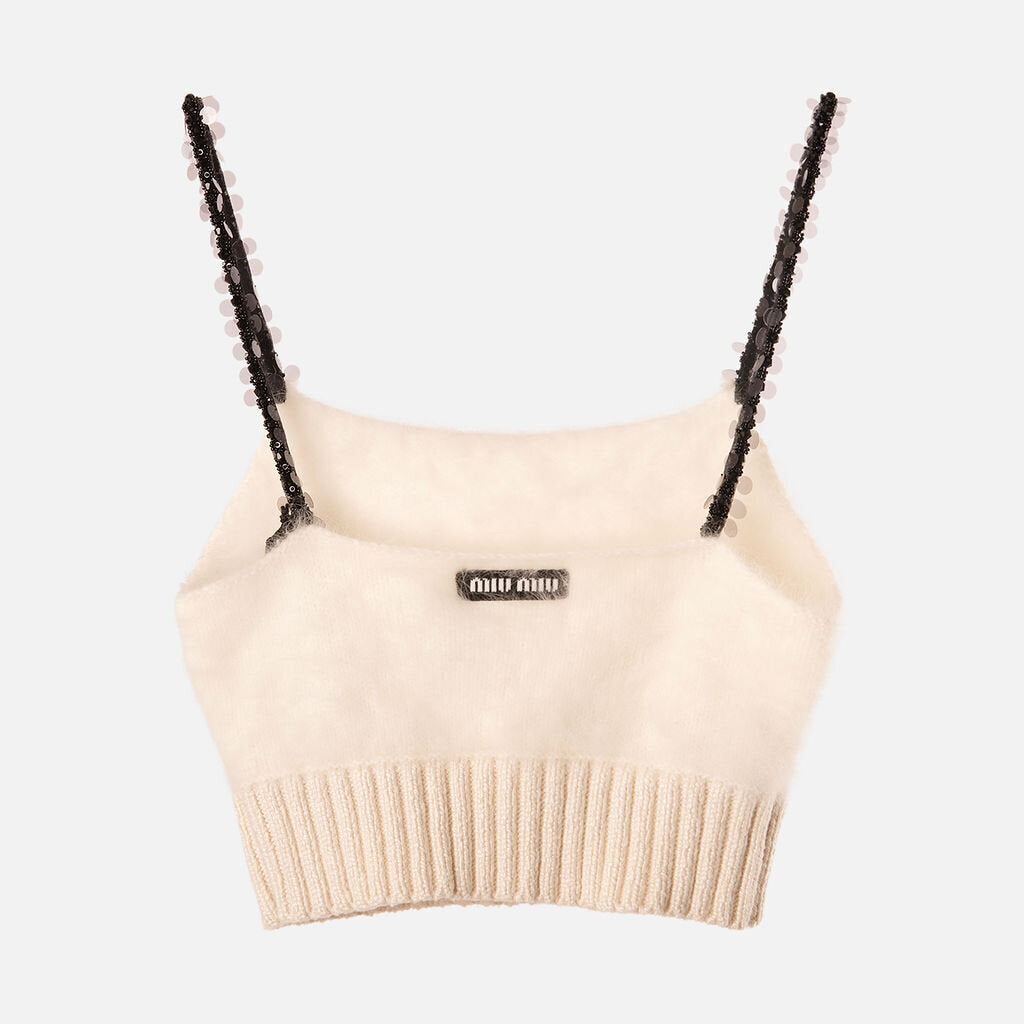 Miu Miu White Mohair Blend Black Sequin Straps