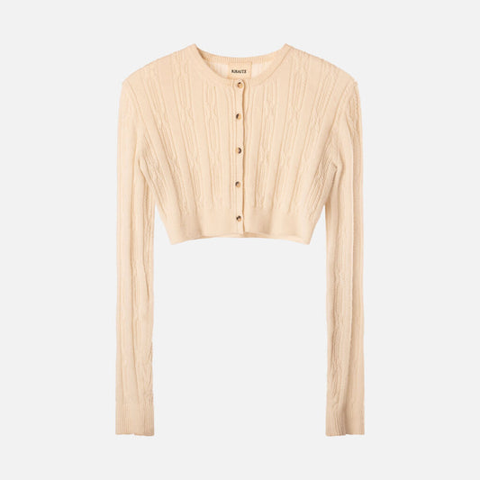 Khaite Cream Cashmere Cropped Cardigan