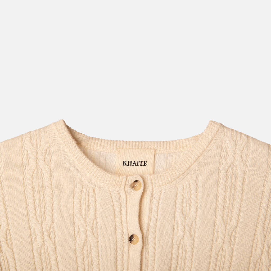 Khaite Cream Cashmere Cropped Cardigan