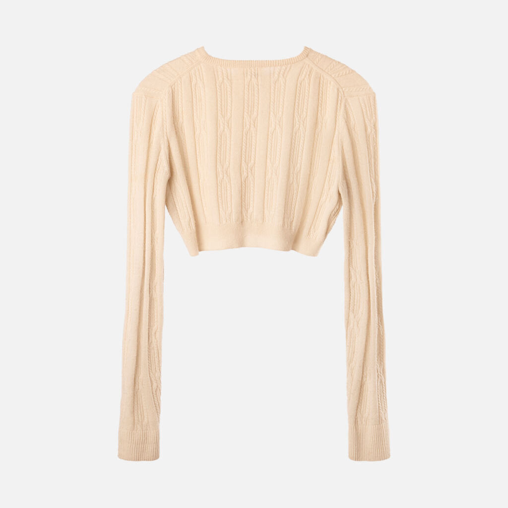 Khaite Cream Cashmere Cropped Cardigan