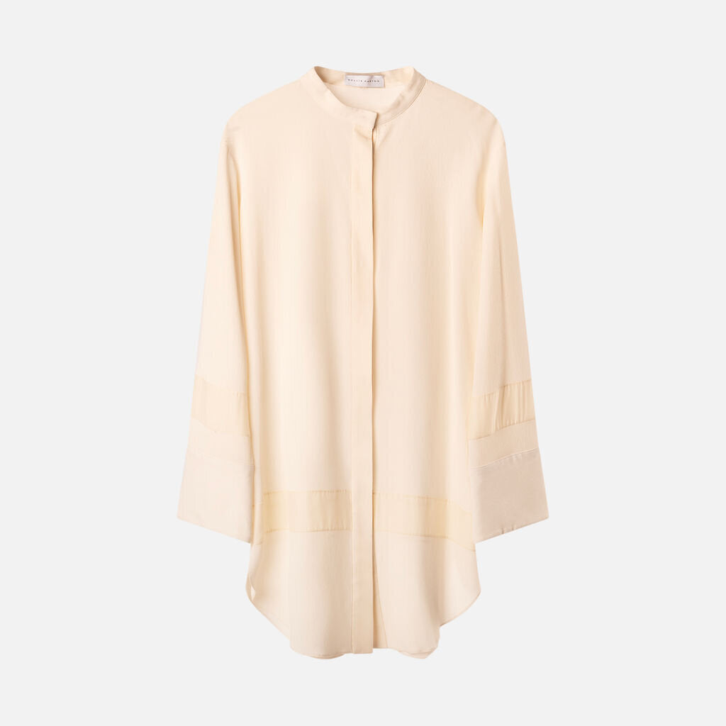Nellie Partow Cream Crinkle Shirt Dress