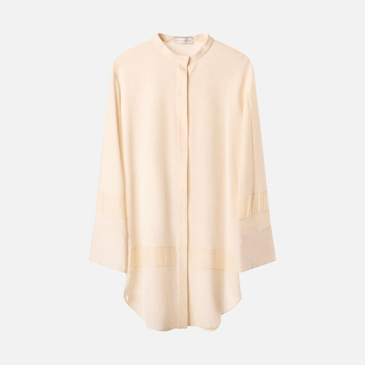 Nellie Partow Cream Crinkle Shirt Dress