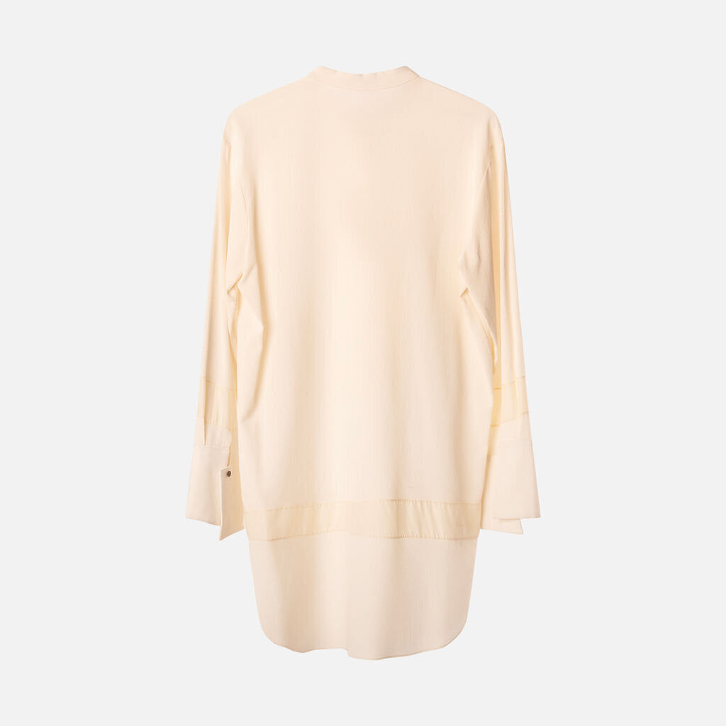 Nellie Partow Cream Crinkle Shirt Dress