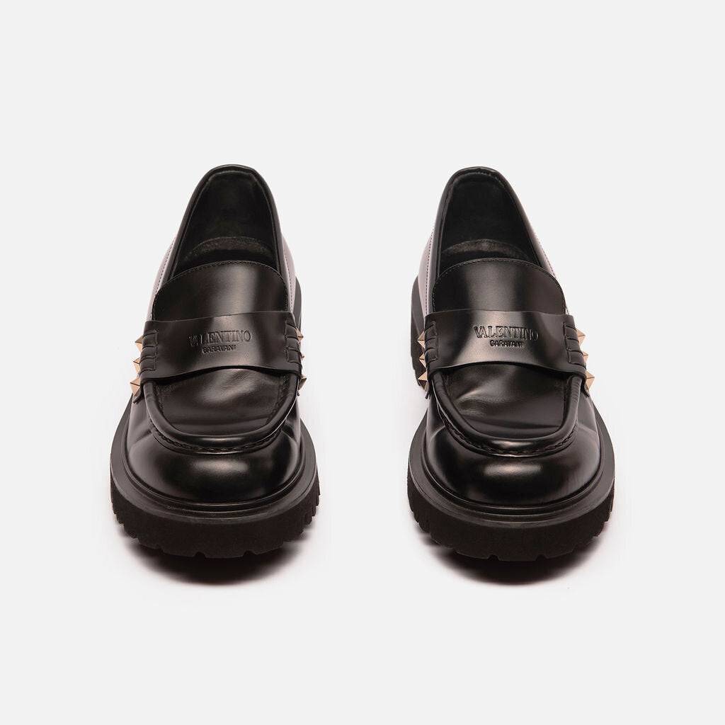 Valentino Black Leather Rockstud Loafer