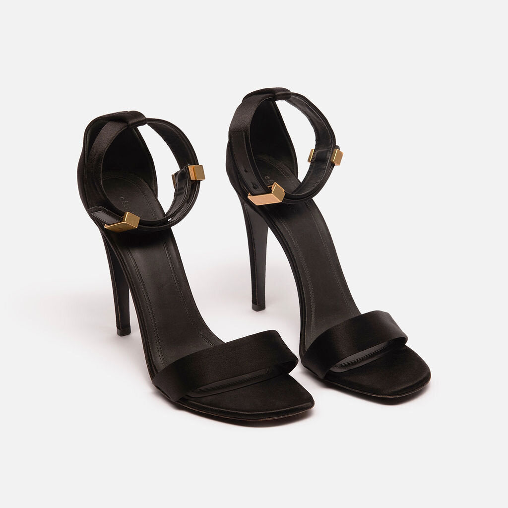 Celine Black Satin Ankle Strap Sandal