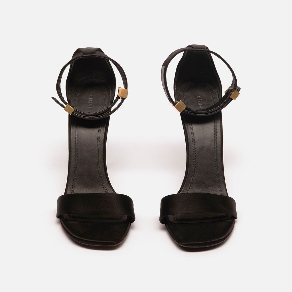 Celine Black Satin Ankle Strap Sandal