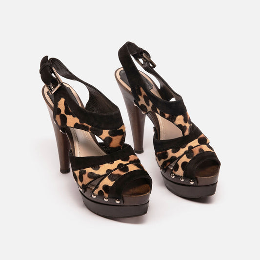 Christian Dior Leopard Calf Hair Platform Sandals