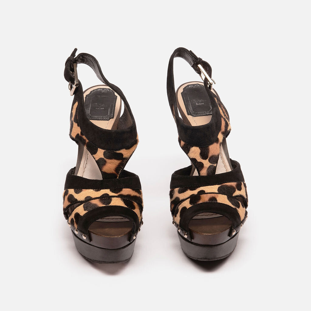 Christian Dior Leopard Calf Hair Platform Sandals