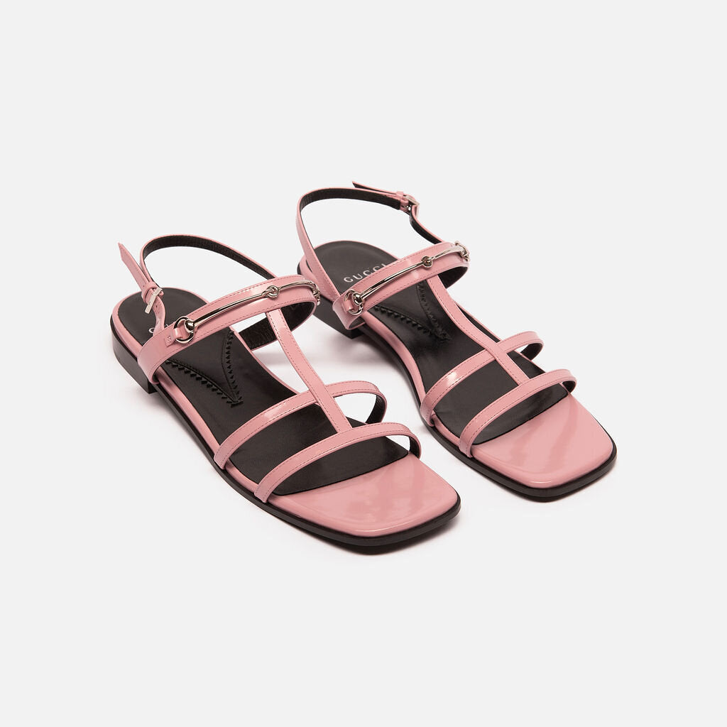 Gucci Pink Patent Leather Horsebit Sandal